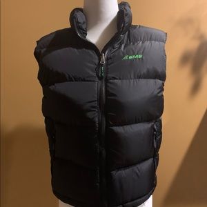 EMS puffer black winter vest logo ski sport ski lodge full zip size XS